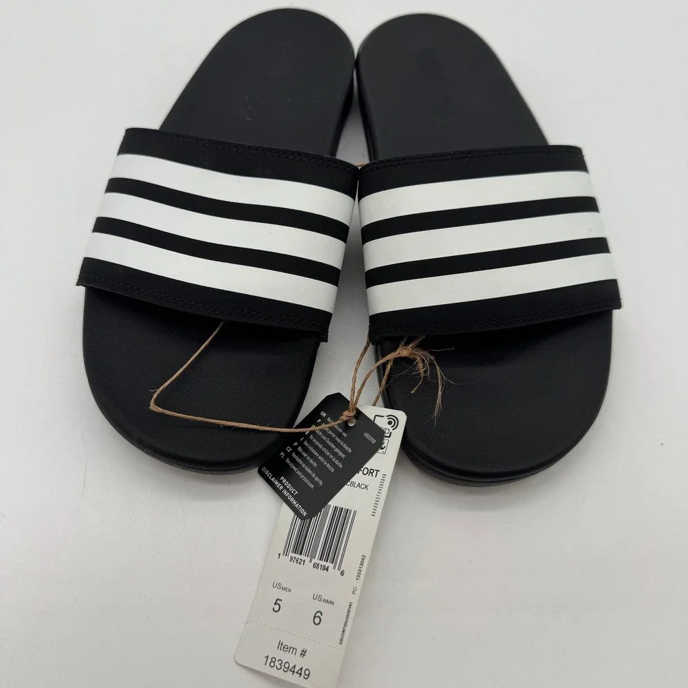 Adidas Adilette Comfort Slides Black White 3-Stripes Unisex US Men's 5 Women's 6